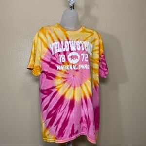 Yellowstone National Park Tie-Dye Kids Shirt - Pink and Yellow